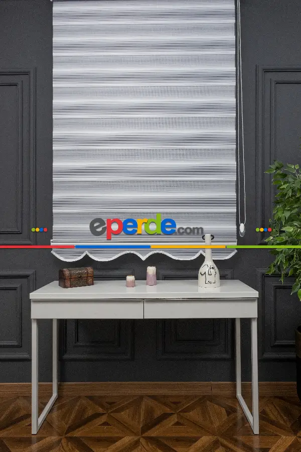 Yatak Odası - Zebra Perde Degrade Renk Geçişli Pileli Zebra Perde Gri Füme Antirasit