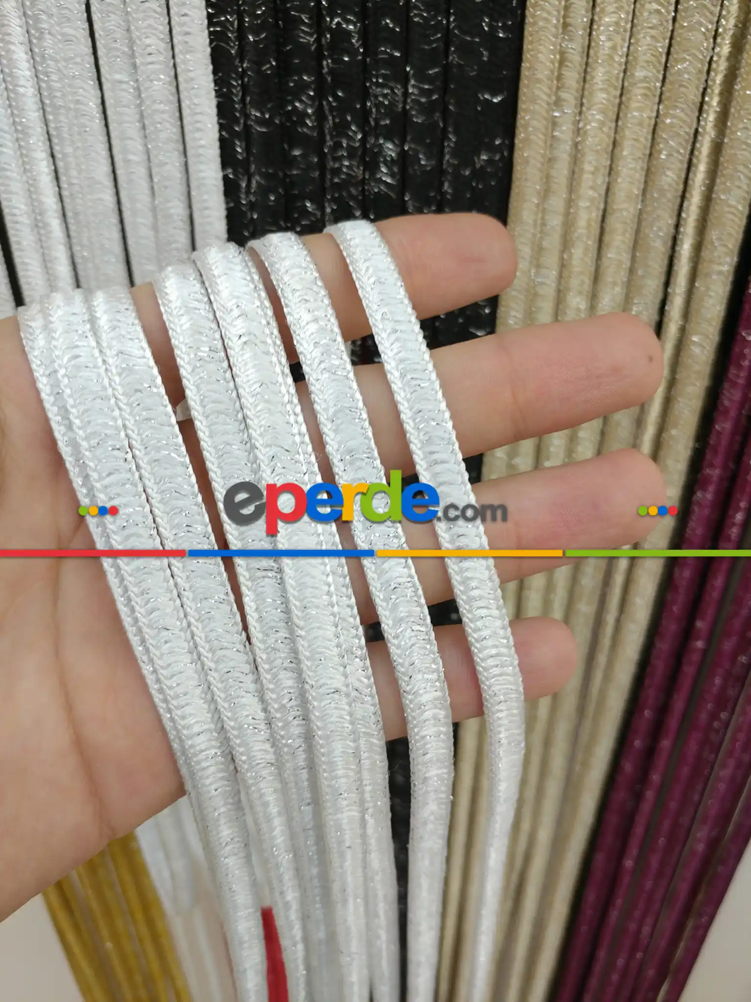 Beyaz Rengi İp Perde İpek Koza Serisi- Beyaz-gümüş