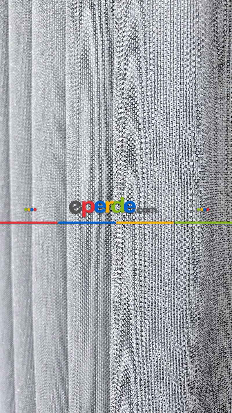 Gri Keten Gümüş Simli Tül Perde - Ağır Gramajlı Premium