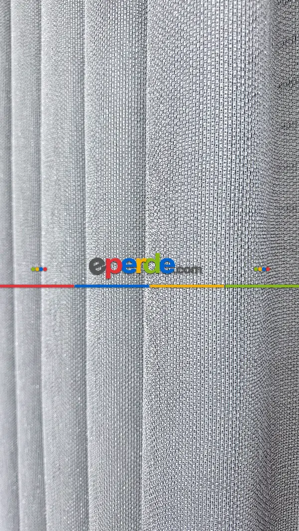 Salon - Gri Keten Gümüş Simli Tül Perde - Ağır Gramajlı Premium