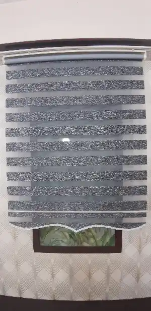 Salon Zebra Perde - Koyu Gri Gümüş Simli Zebra Perde Yeni Sezon- Gri Koyu