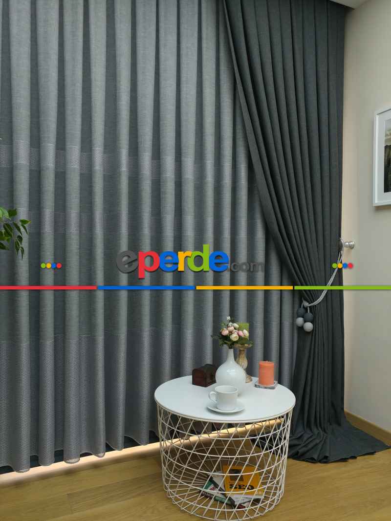 Keten Gri Renk Düz Fon Perde- Gri-füme-antrasit
