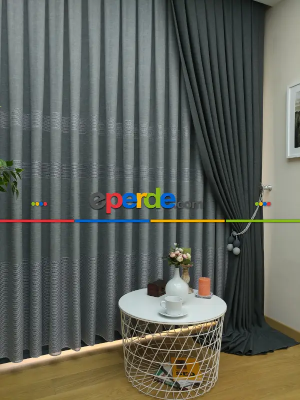 Yatak Odası - Keten Gri Renk Düz Fon Perde- Gri-füme-antrasit