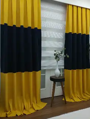 Kombinli Fon Perde - Sarı+lacivert- Lacivert-Sarı