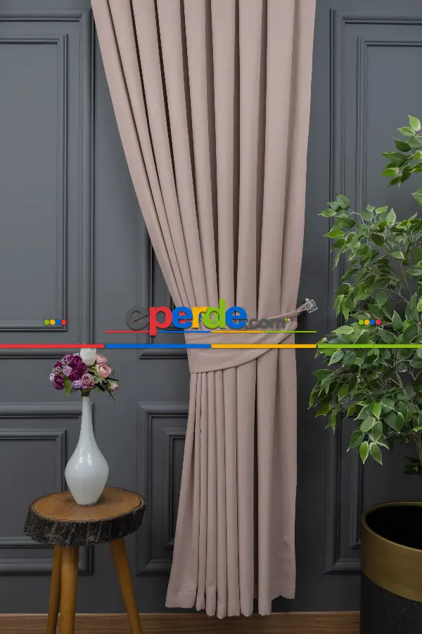 Düz Dökümlü Fon Perde - Pudra (dikim Ücreti Fiyata Dahildir)
