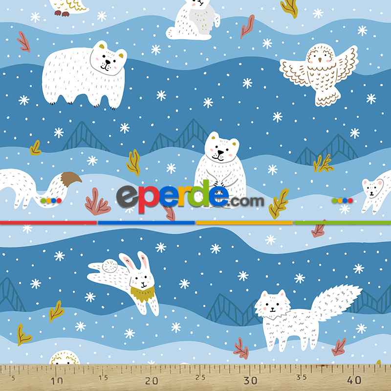 Hayvanlar Desenli Fon Perde Evm677 Kumaşı Kalındır Duck Bezi Değildir- Mavi