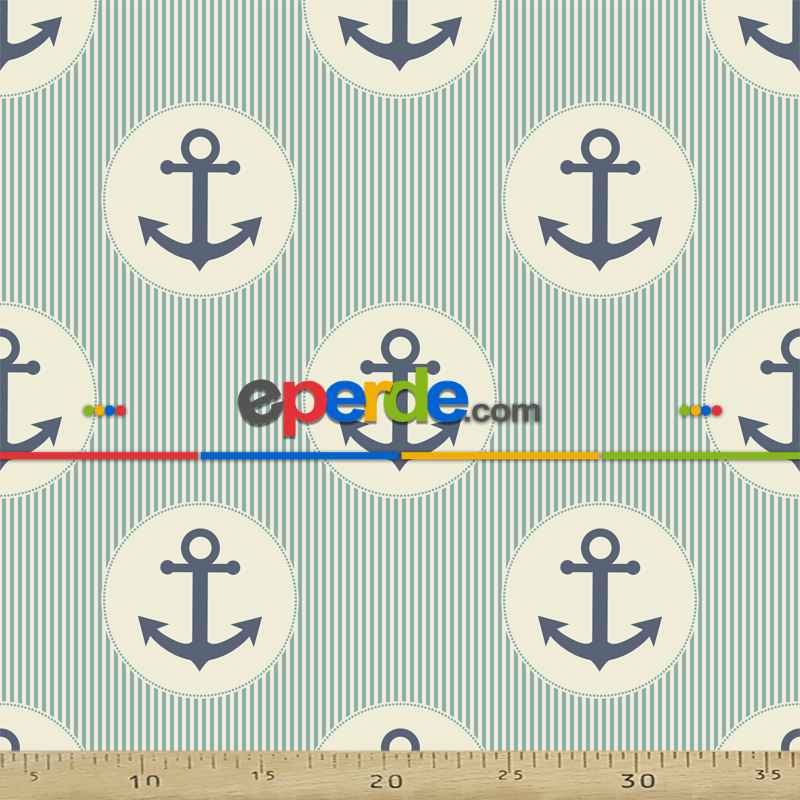 Çapa Desenli Fon Perde Evm612 Kumaşı Kalındır Duck Bezi Değildir- Lacivert-Mavi-Beyaz