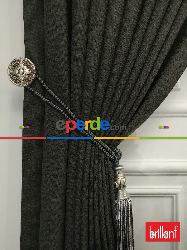 Yatak Odası - Brillant Keten Antrasit Renk Düz Fon Perde - Füme