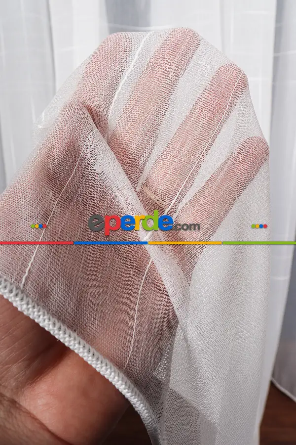 Bambu Zemin Geometri Nakış İşlemeli Tül Perde