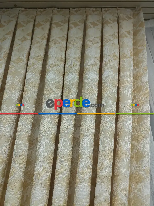 Krem Desenli Jakar Fon Perde (180)- Krem
