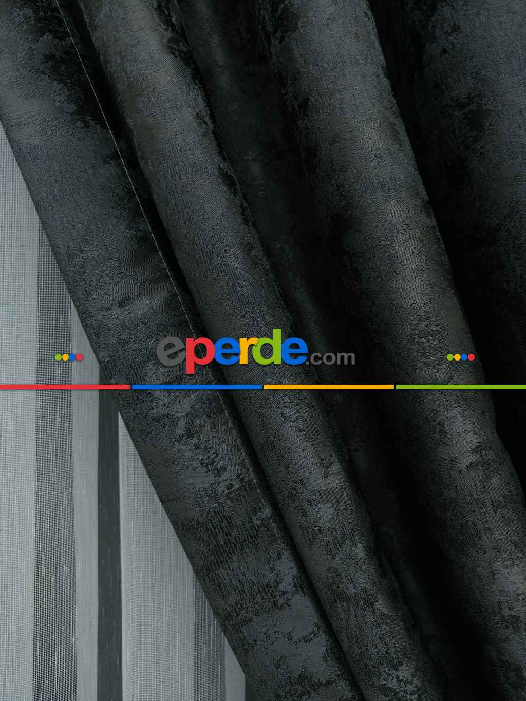 Salon Fon Perde - Antrasit Füme Renk Jakar Desenli Fon Perde- Antrasit