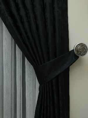 Siyah Renk Jakar Desenli Fon Perde - Siyah