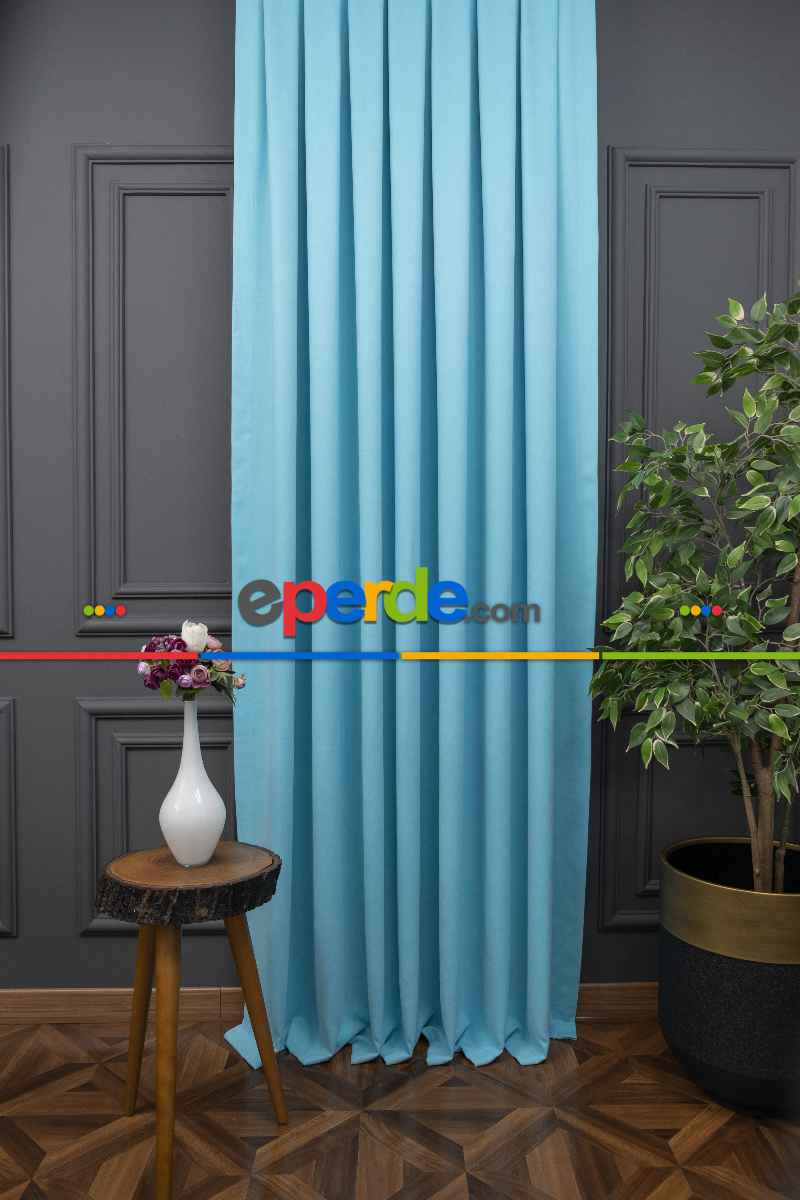Turkuaz Rengi Düz Fon Perde En Dökümlü Fon Perde 07