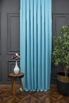 Turkuaz Rengi Düz Fon Perde En Dökümlü Fon Perde 07