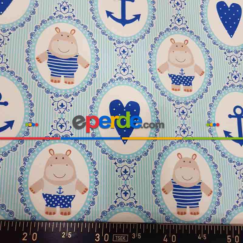 Ayıcık Ve Kalp Desenli Fon Perde Evm1098 Kumaşı Kalındır Duck Bezi Değildir- Beyaz