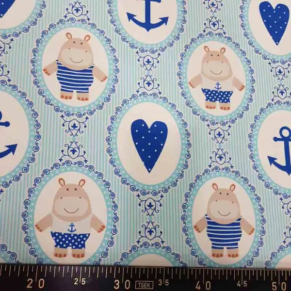 Bebek Odası Fon - Çapa Ayıcık Ve Kalp Desenli Fon Perde Evm1098 Kumaşı Kalındır Duck Bezi Değildir- Beyaz