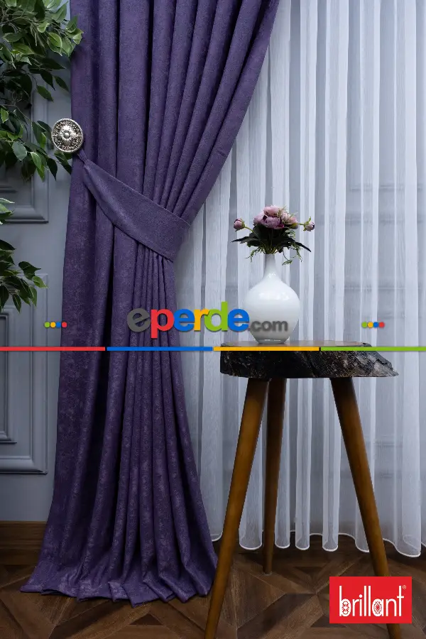 Yatak Odası - Brillant Jakar Fon Perde(Dökümlü Fon )- Mor-leylak