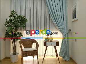 Açık Mavi Renk Jakar Desenli Fon Perde- Mavi Açık-mavi Doymamış