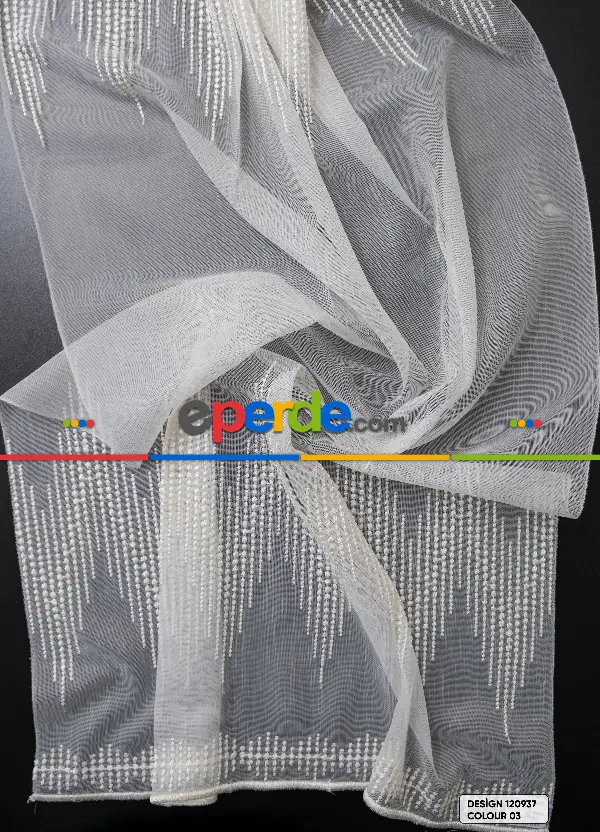 Salon Tül - Etek Ve Ara Desenli Modern Tül Perde