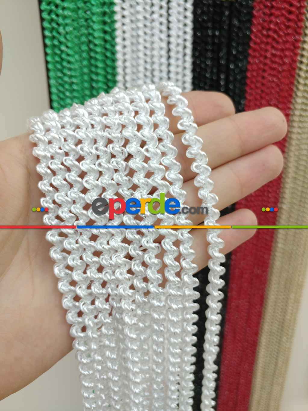 Beyaz Rengi İp Perde Bukle Serisi- Beyaz-gümüş