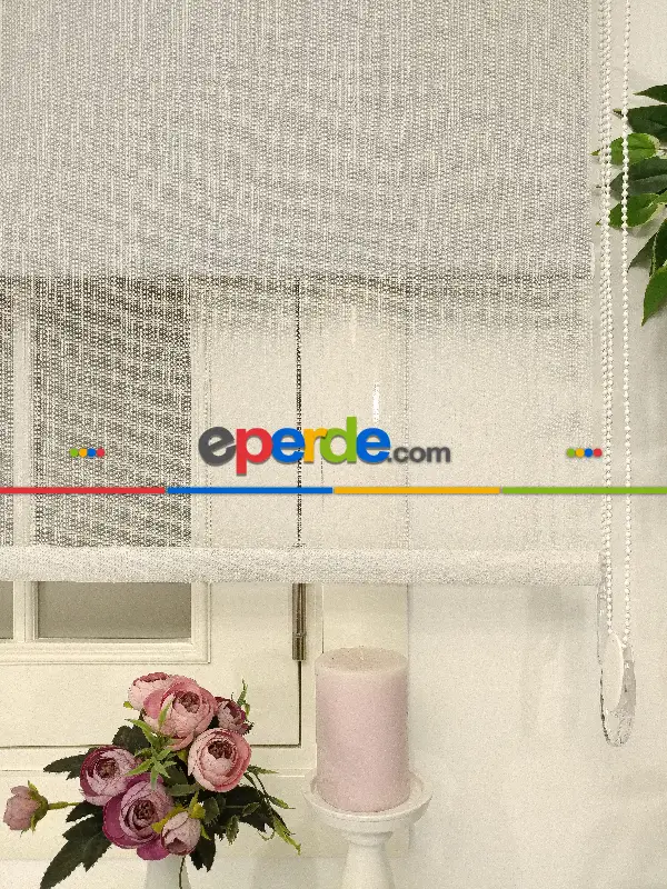 Çiftli Sistem Tül Stor Beyaz Örme Tül- Beyaz