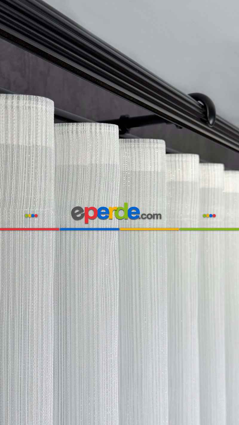 Vakko Simli Çizgili Tül Perde, Premium Seri Ağır Gramajlı