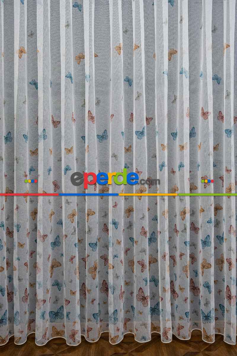 Brillant Kelebek Desen Model Tarz Tasarım Renkli Tül Perde - Kurşunlu Tül