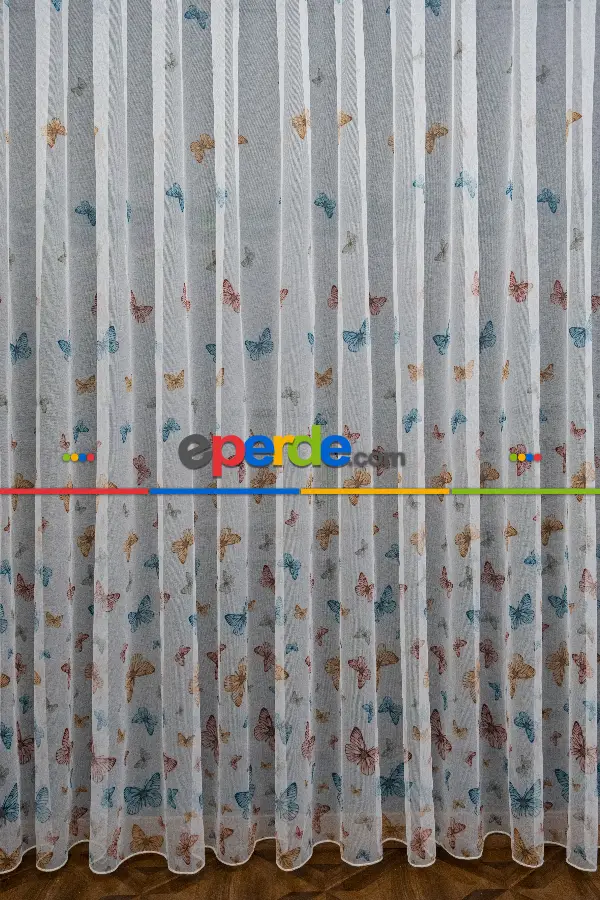 Brillant Kelebek Desen Model Tarz Tasarım Renkli Tül Perde - Kurşunlu Tül