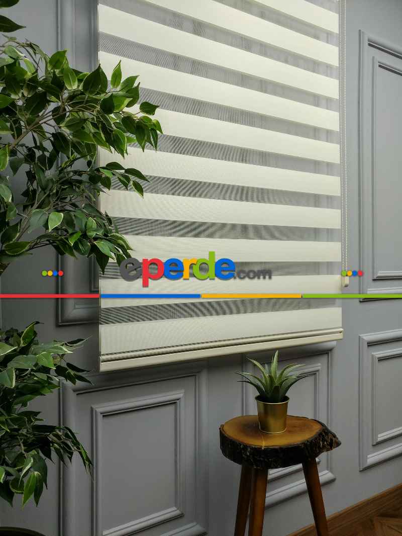 2025 Sezonu - Zebra Perde - Bambu Zebra Perde- Bej-krem Koyu