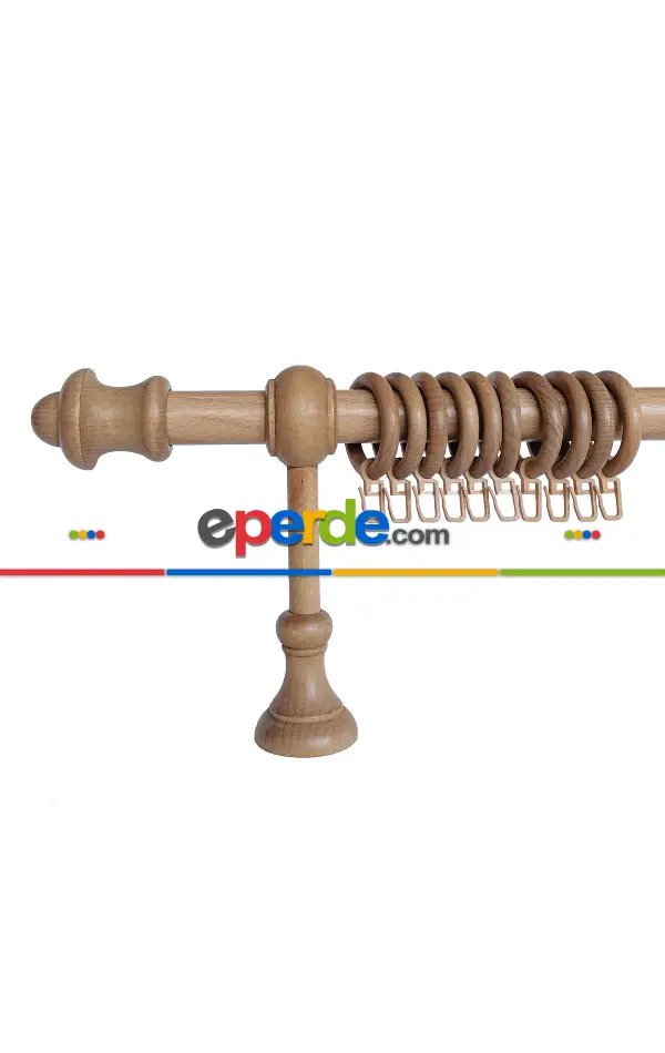 Meşe Renk Raylı Veya Raysız Plastik Halkalı Rustik Perde Askısı