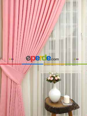 Pembe - Düz Fon Perde ( Dökümlü Fon Perde)- Pembe Açık