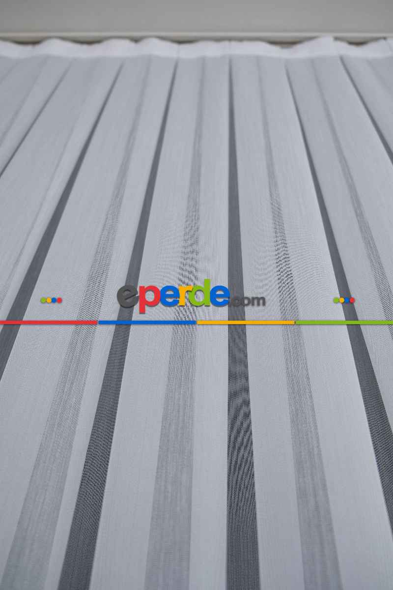 Çizgili Ekru Renkli 1.sınıf Kalite Bambu Tül Perde