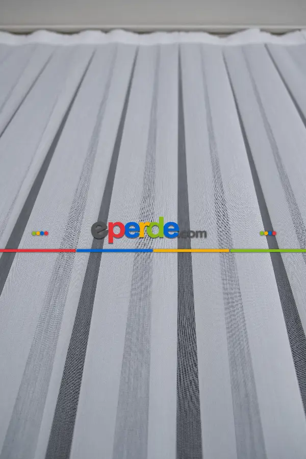 Çizgili Ekru Renkli 1.sınıf Kalite Bambu Tül Perde