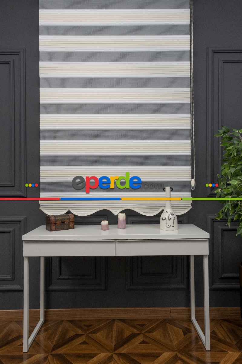 Yatak Odası - Zebra Perde Degrade Renk Geçişli Pileli Zebra Perde Krem Bej