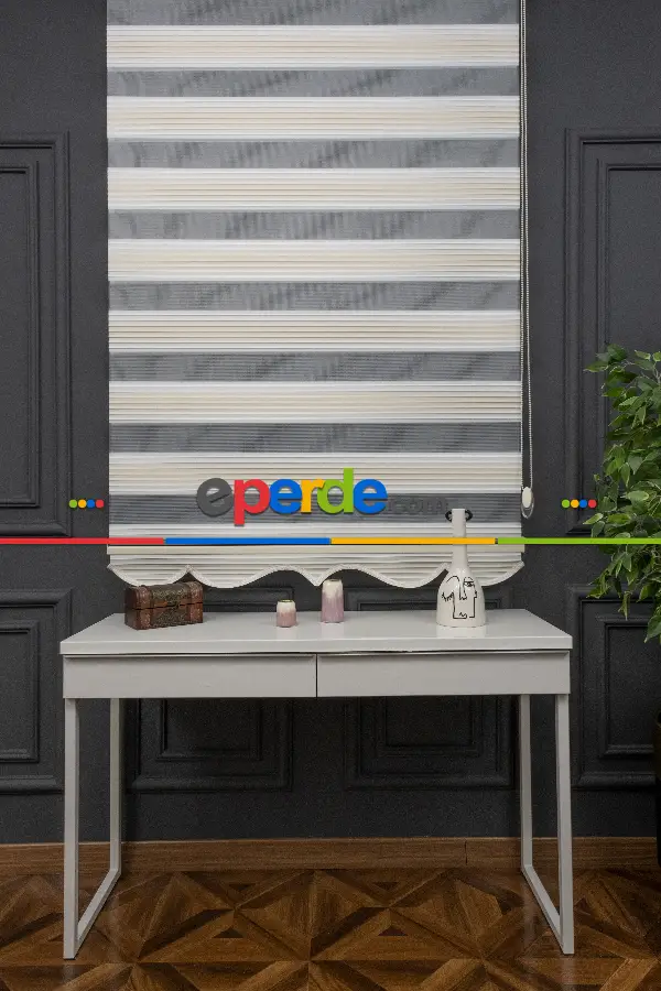Salon - Zebra Perde Degrade Renk Geçişli Pileli Zebra Perde Krem Bej