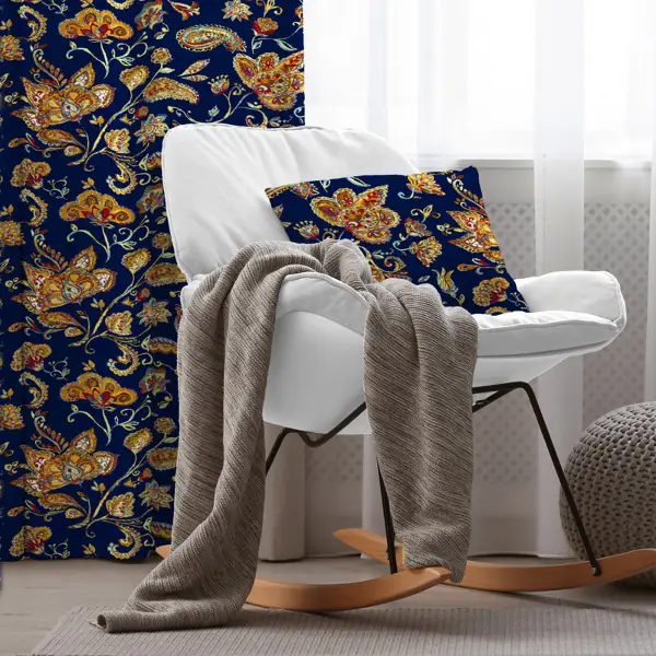 Yaprak Desenli Fon Perde Evim787 Kumaşı Kalındır Duck Bezi Değildir- Mavi-beyaz