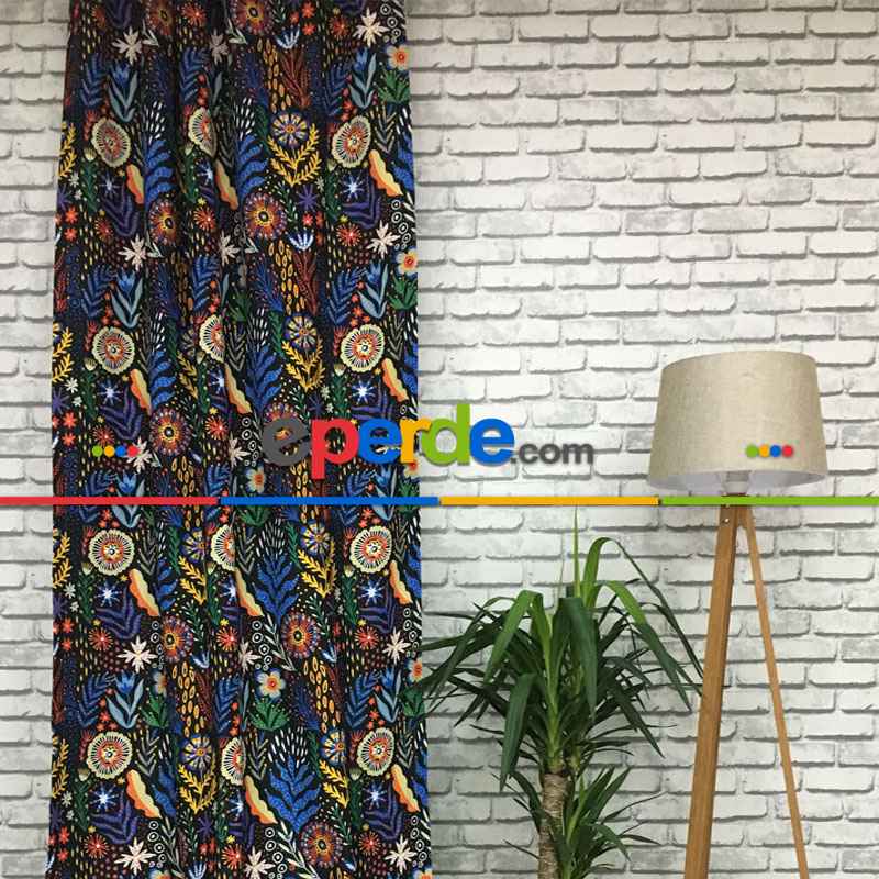 Çiçek Desenli Fon Perde Evm565 Kumaşı Kalındır Duck Bezi Değildir- Yeşil-Mavi-Kırmızı-Beyaz-Turuncu