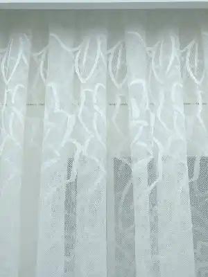 Floş Örme Desenli Tül Perde ( Hazır Ölçü 1/2.5 Normal Pile )- Ekru 200cm X 195cm 
