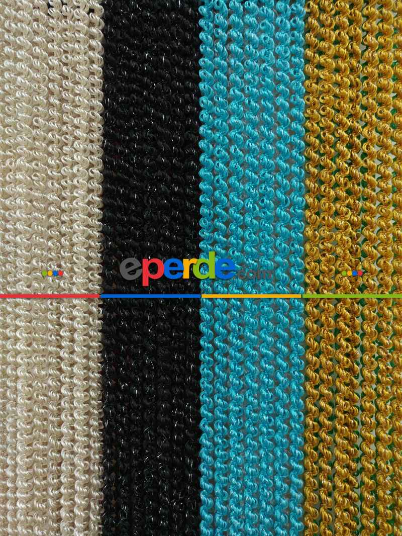 Mutfak İp Perde - Açık Mavi Rengi İp Perde Duble Bukle Serisi- Mavi-gümüş