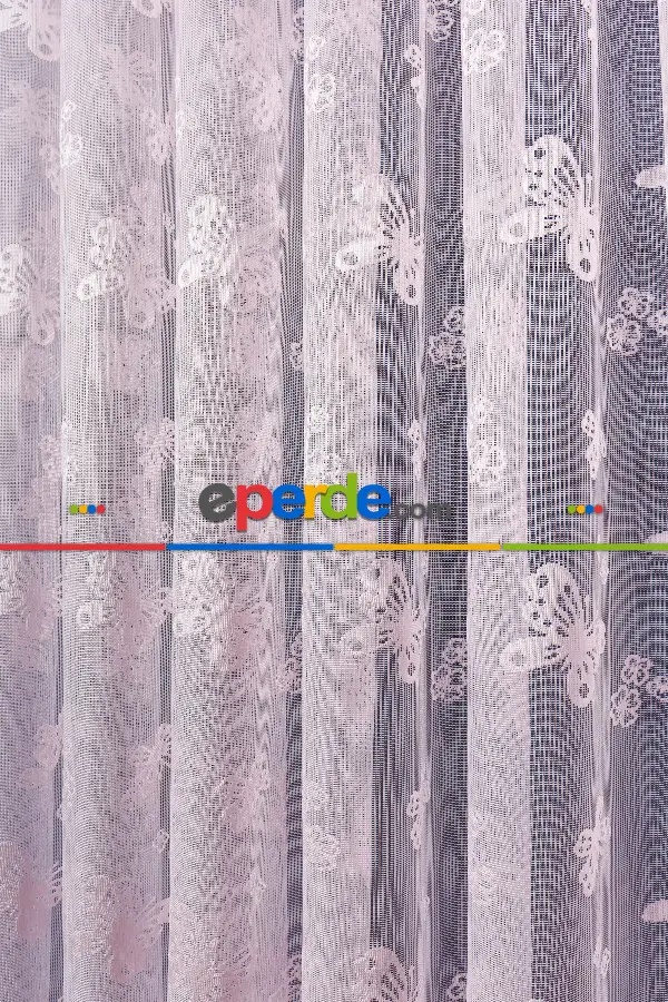 Kız Çocuk Odası Tül Perde -  Kelebekli Desenli Tül Perde - Pembe