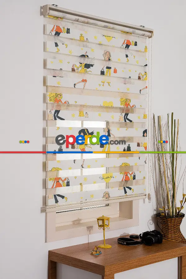 Çocuk Odası - Fashion Desenli Zebra Perde- Sarı