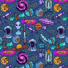 Uzay Desenli Fon Perde K734 Kumaşı Kalındır Duck Bezi Değildir.- Mavi-Sarı-Pembe-Mor