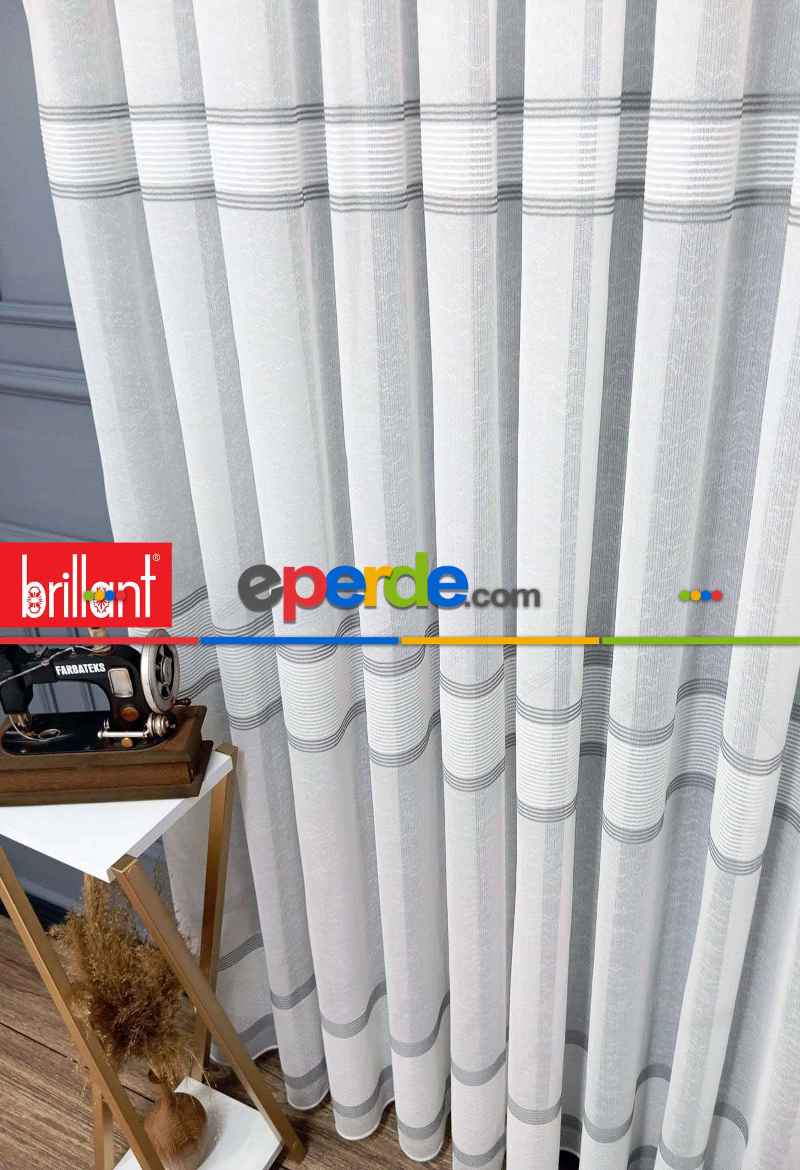 Lizvon Gri Anatrasit Cizgili Tül Perde