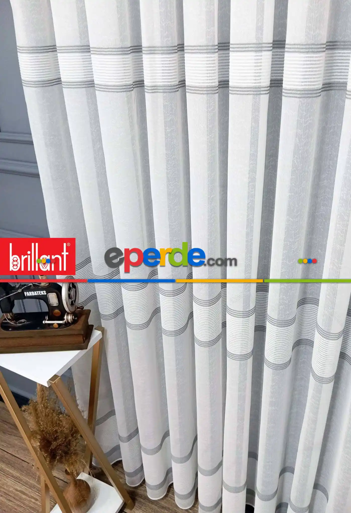 Lizvon Gri Anatrasit Cizgili Tül Perde