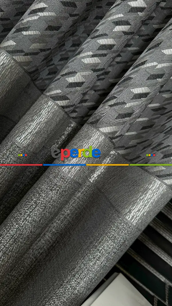 Gri Gümüş Fon Perde, Kazayağı Desenli Jakar Dokuma Pano Model