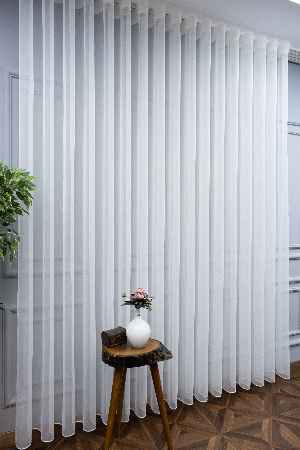 S Pile Düz Tül Perde- Ekru