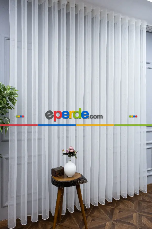 S Pile Düz Tül Perde- Ekru