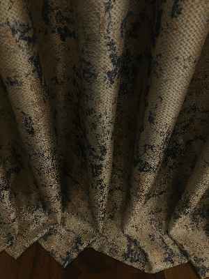 Salon - Desenli Jakar Fon Perde- Lacivert-açık Camel