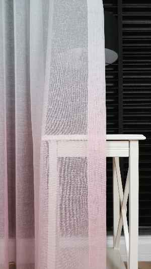 Keten Ekru Pembe Degrade Geçişli Tül Perde, Ağır Gramajlı Premium Seri, Eteği Kurşunlu