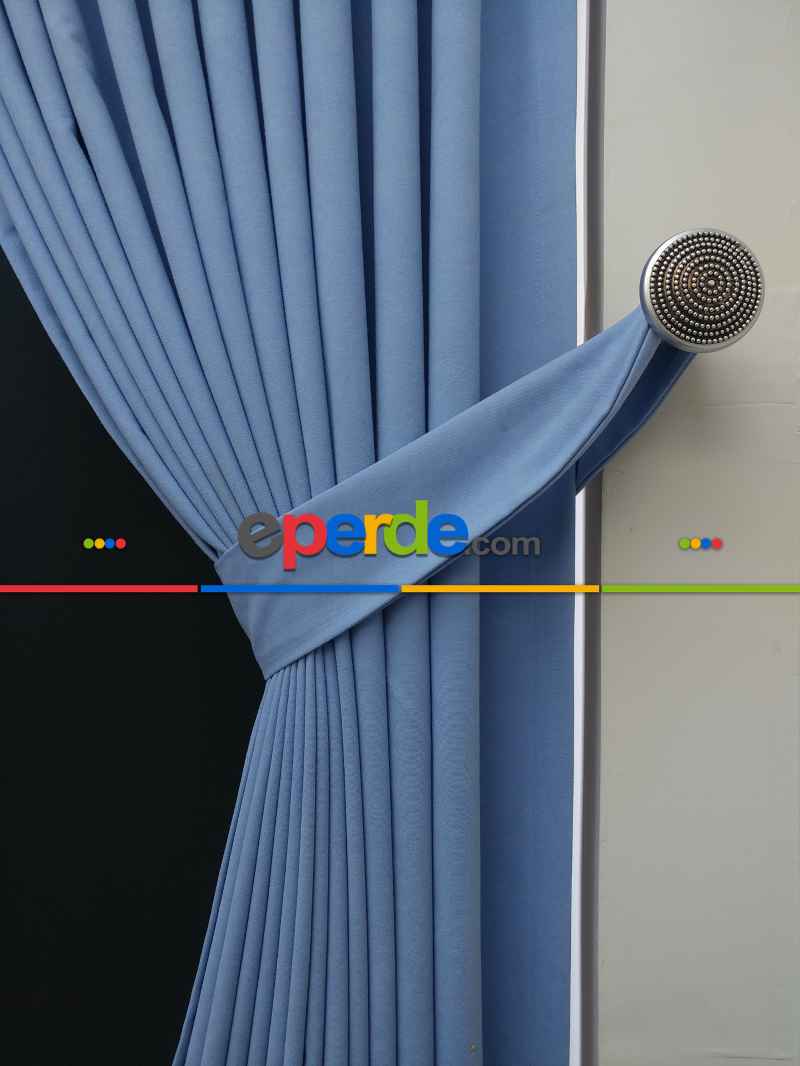 Düz Renk Dökümlü Fon Perde (150)- Mavi